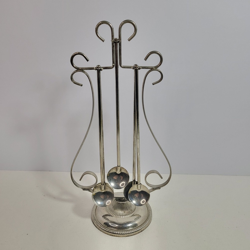 Vintage Silver Plated Lyre Harp Barware Set 5 Long Cocktail Spoons Stirrers